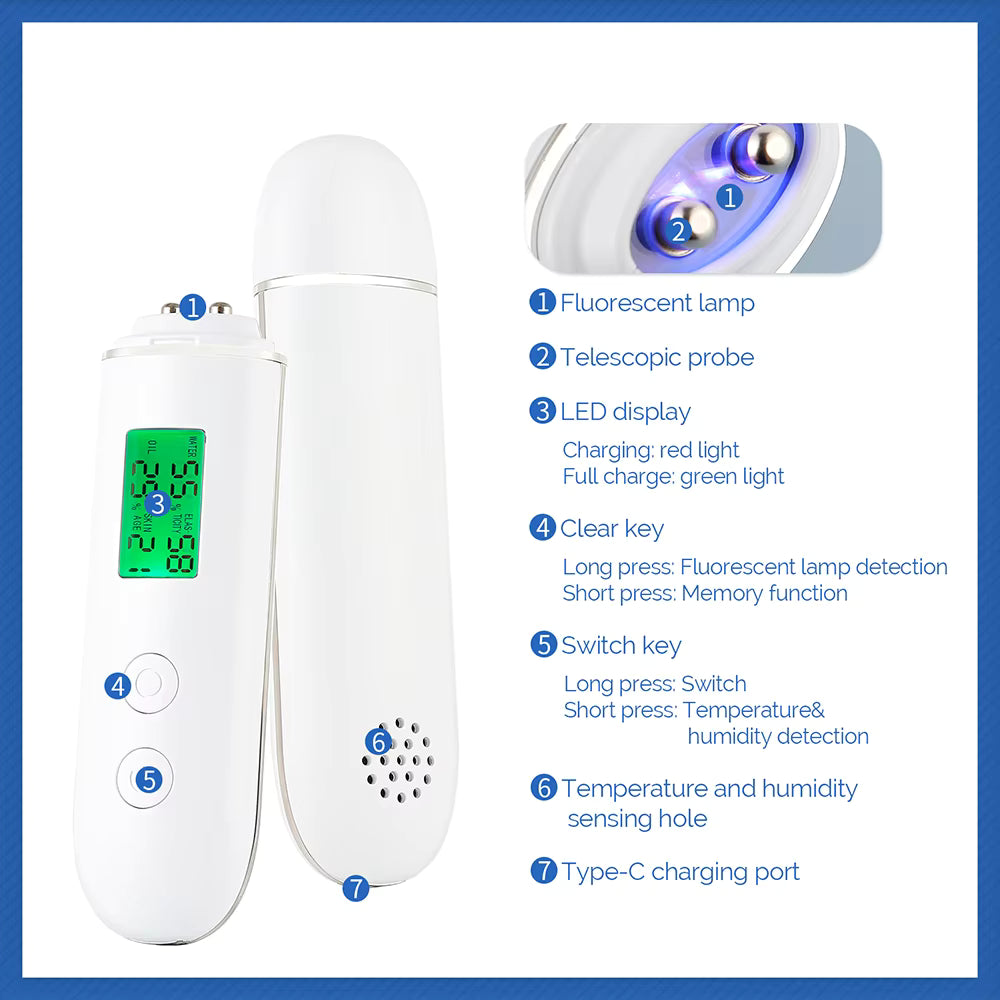 Digital Skin Moisture, Oil & Fluorescent Agent Analyzer